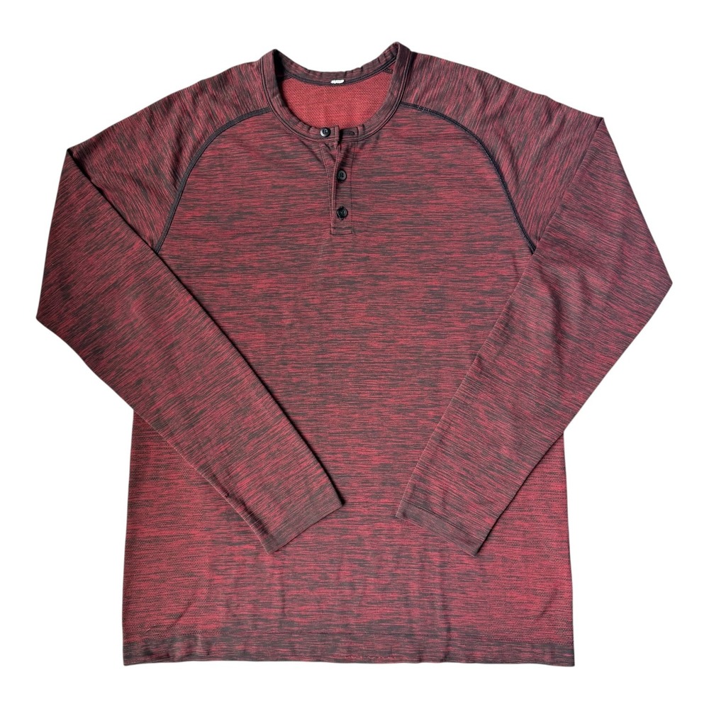 Lululemon Men's Metal Vent Tech Long Sleeve Henley Oxblood Red‎ Black Large